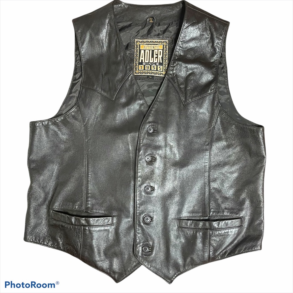 Adler Vintage leather button moto vest brown L - Picture 9 of 16